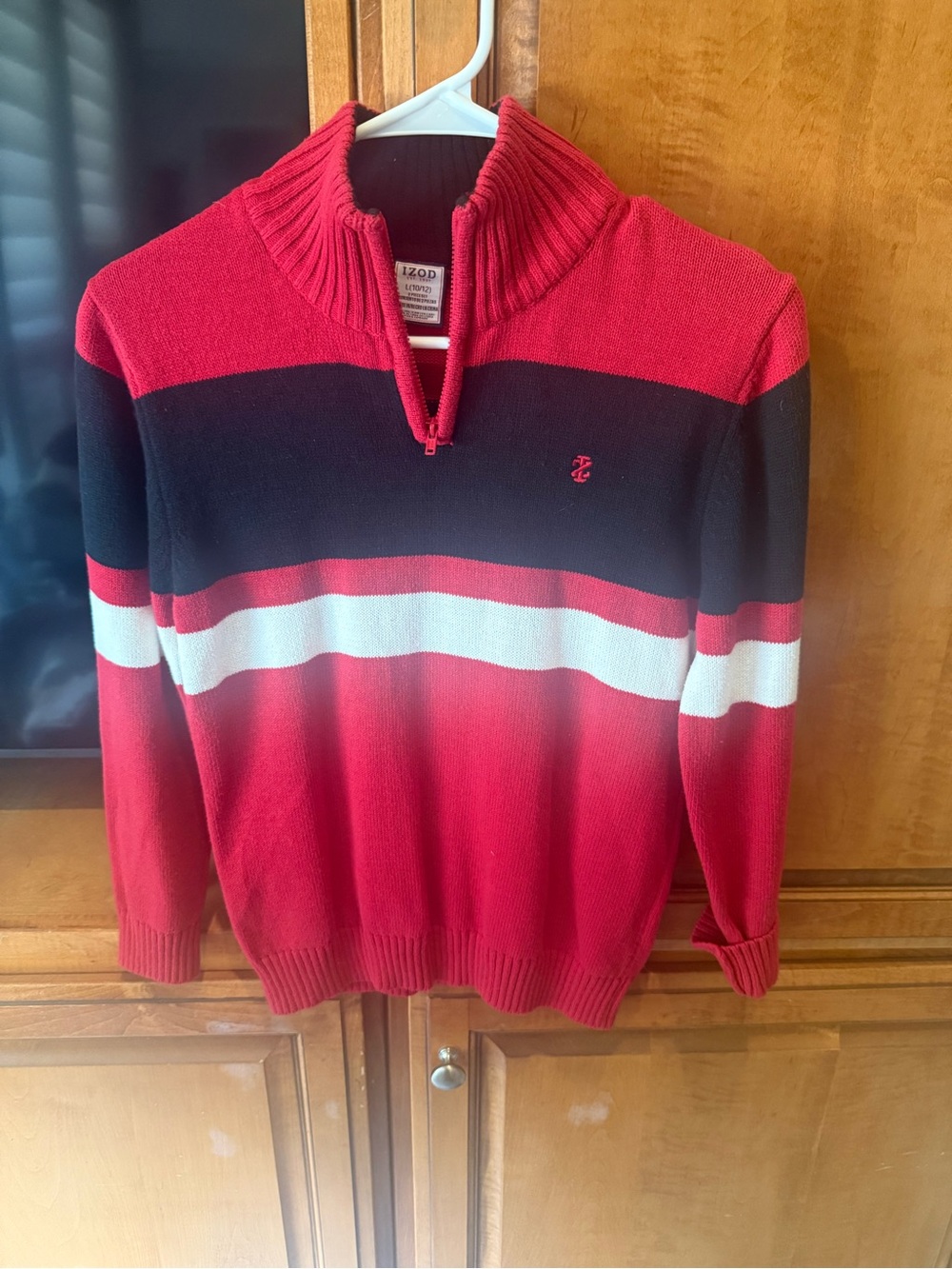 IZOD Boy’s Red Striped Half-Zip Sweater, size 10-12